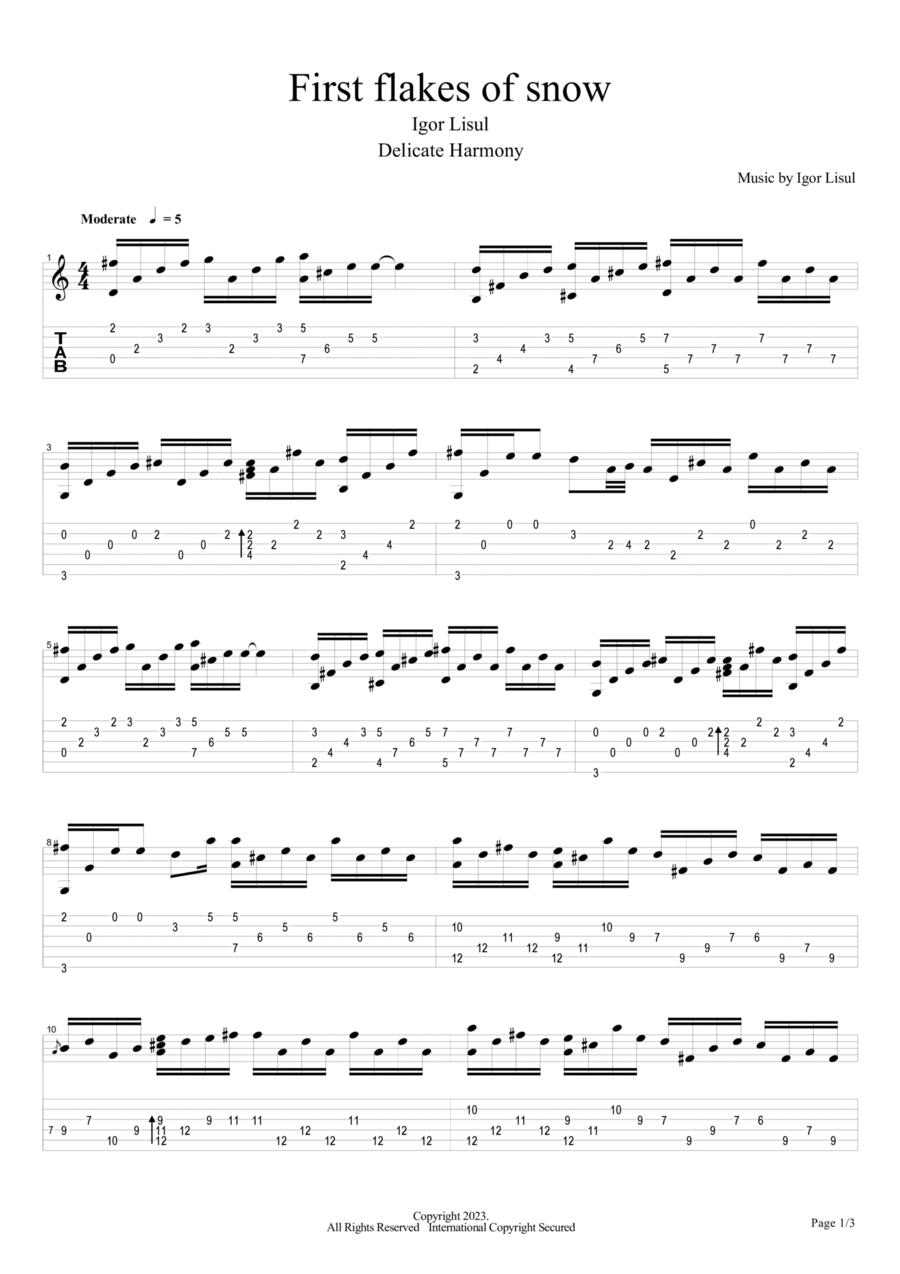 First Flakes of Snow Guitar Tablature scores gallery preview page 1