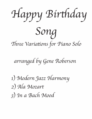 Book cover for Happy Birthday Three Variations for Advanced piano solo