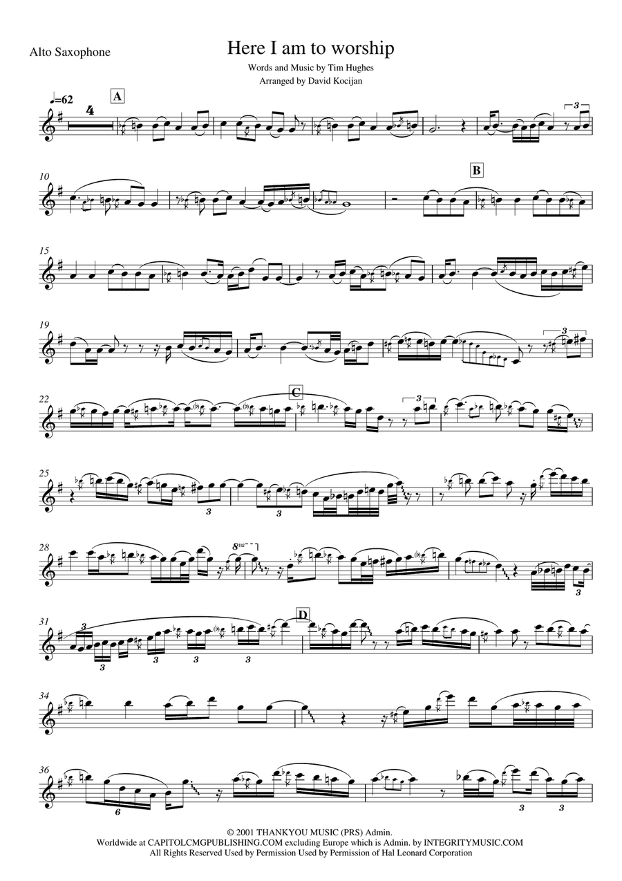 Here I Am To Worship Here I Am To Worship Alto Saxophone scores gallery preview page 1