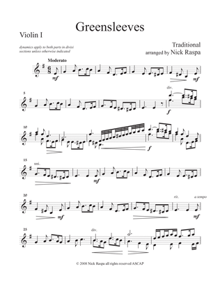 Greensleeves (variations for String Orchestra) Violin I part