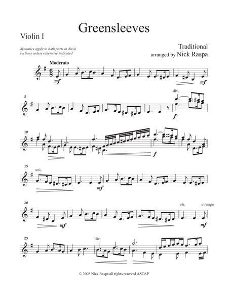 Greensleeves (variations for String Orchestra) Violin I part