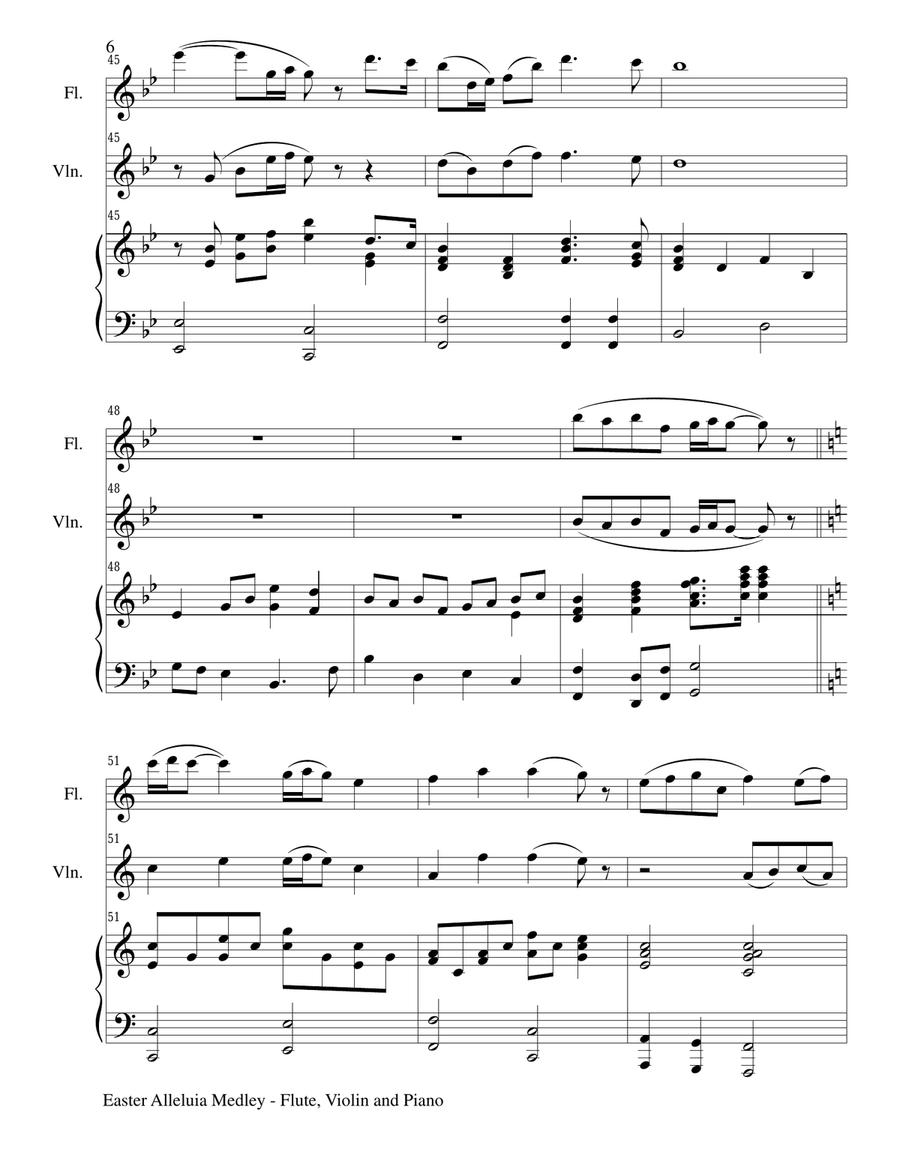 EASTER ALLELUIA MEDLEY (Trio – Flute, Violin /Piano) Score and Parts image number null