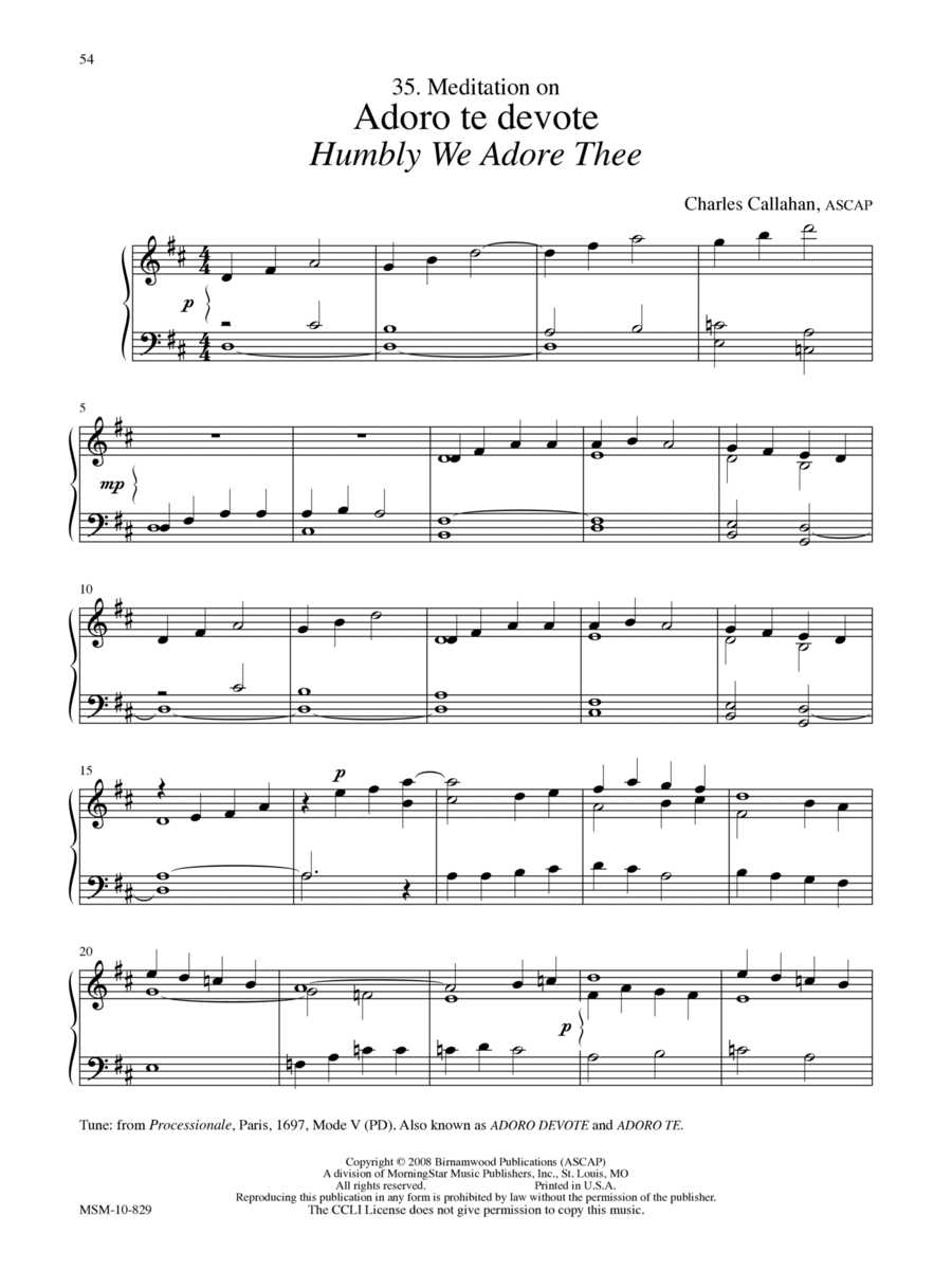 Meditation on Adoro te devote (Humbly We Adore Thee) Organ scores gallery preview page 1