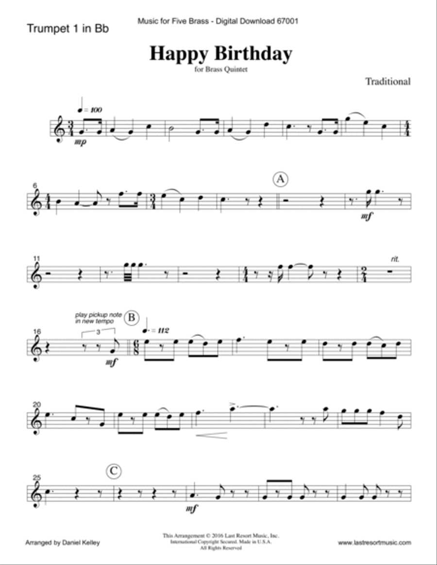 Happy Birthday Mash-Up! for Brass Quintet: Medley includes For He's a Jolly Good Fellow and The Old Brass Quintet scores gallery preview page 3