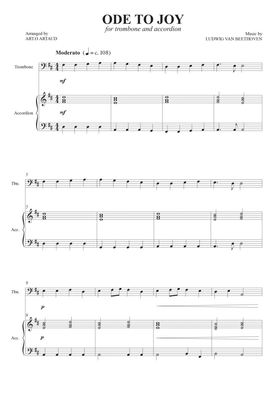 Ode to Joy Trombone Duet scores gallery preview page 1