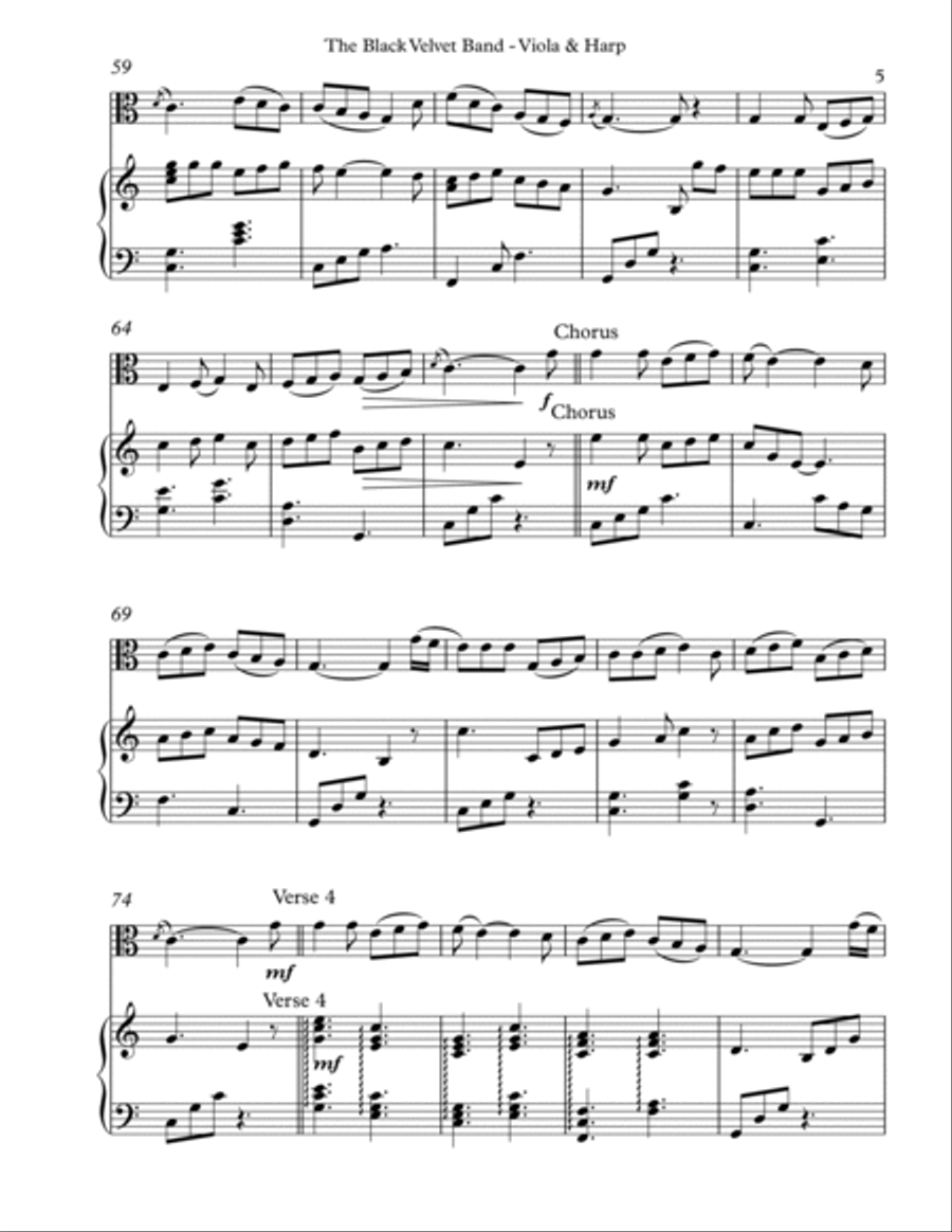 The Black Velvet Band, Duet for Viola & Harp String Duet scores gallery preview page 5