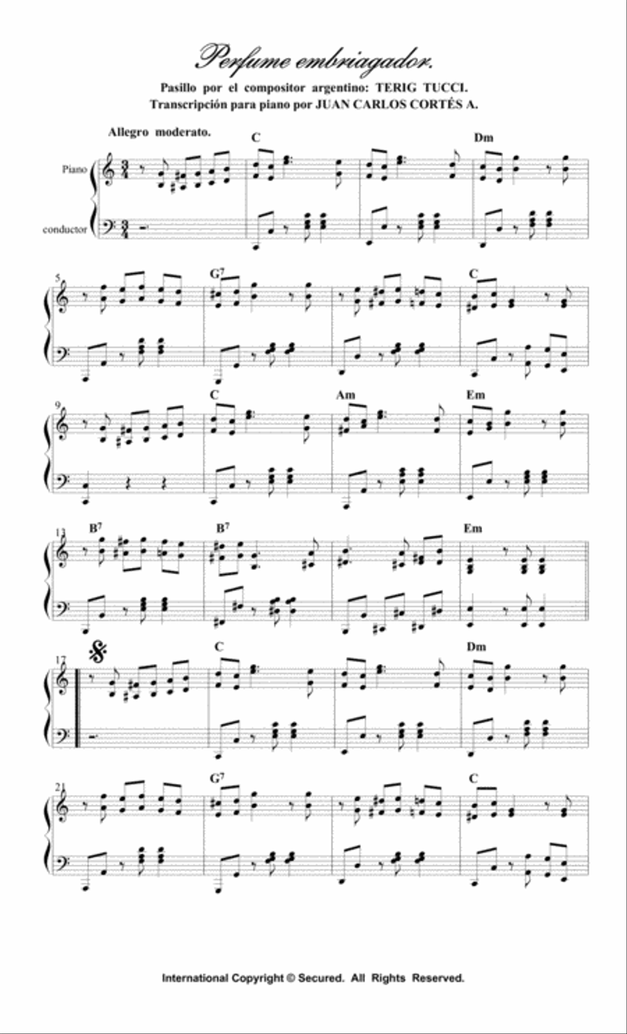 Perfume embriagador. Pasillo instrumental por Terig Tucci Piano Solo scores gallery preview page 1
