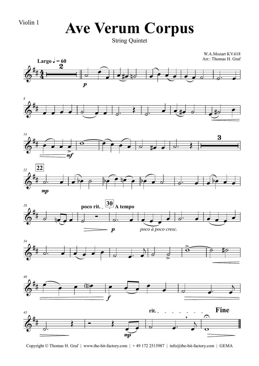 Ave Verum Corpus - W.A. Mozart - String Quintet String Quartet scores gallery preview page 4