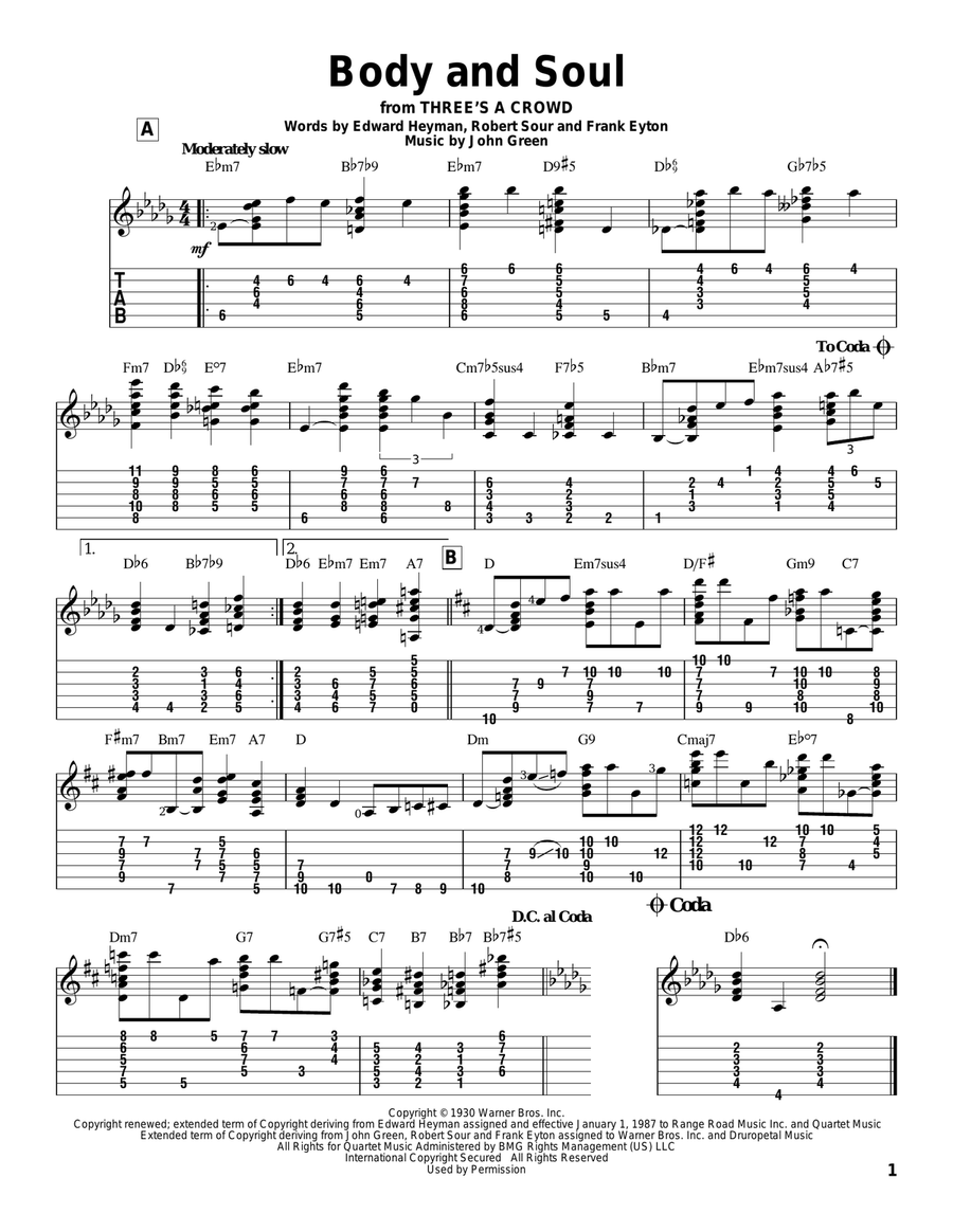 Body And Soul Acoustic Guitar scores gallery preview page 1