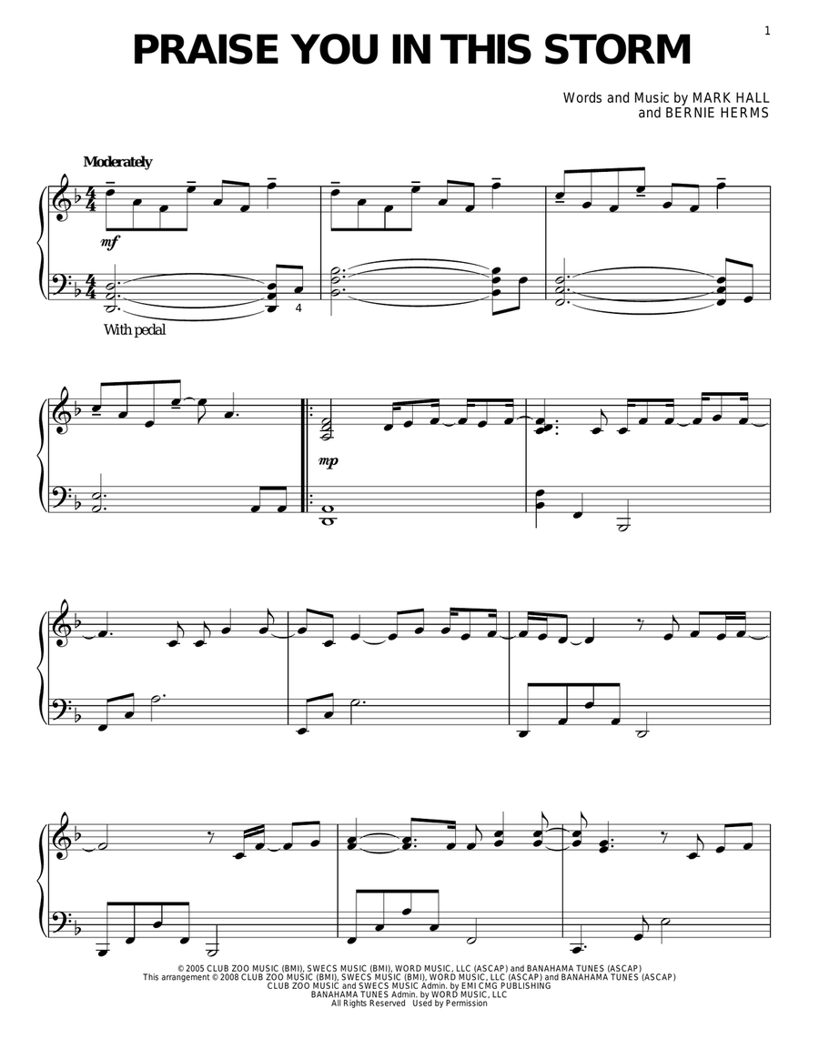 Praise You In This Storm Piano Solo scores gallery preview page 1