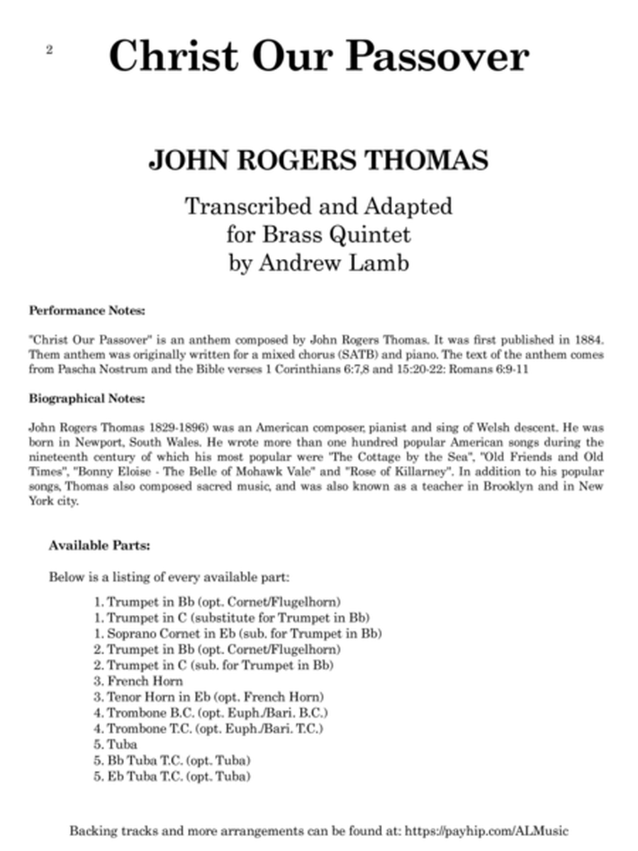 John Rogers Thomas | Christ Our Passover | for Brass Quintet image number null