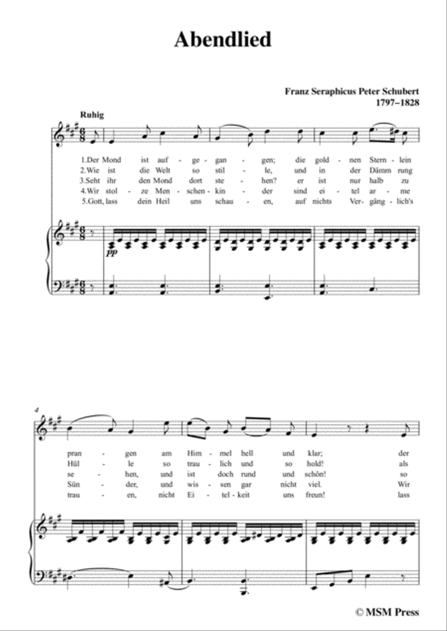 Schubert-Abendlied (Claudius),in A Major,for Voice and Piano Voice Solo scores gallery preview page 3