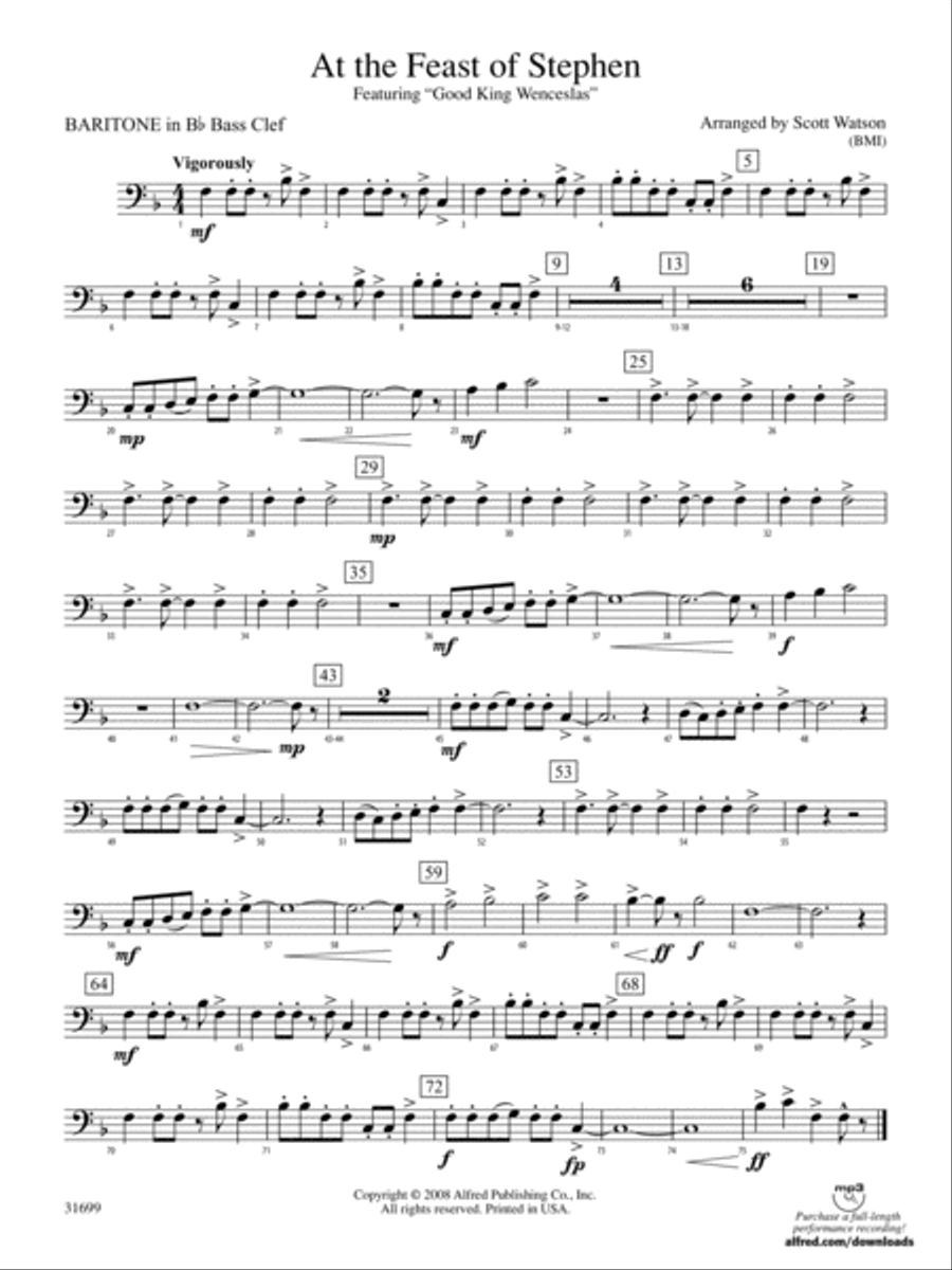At the Feast of Stephen: (World Part) B-flat Baritone B.C. Concert Band scores gallery preview page 1
