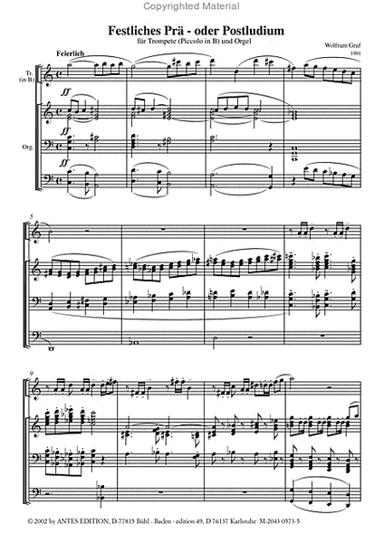 Festliches Praluium und Postludium (1991) fur Trompete und Orgel