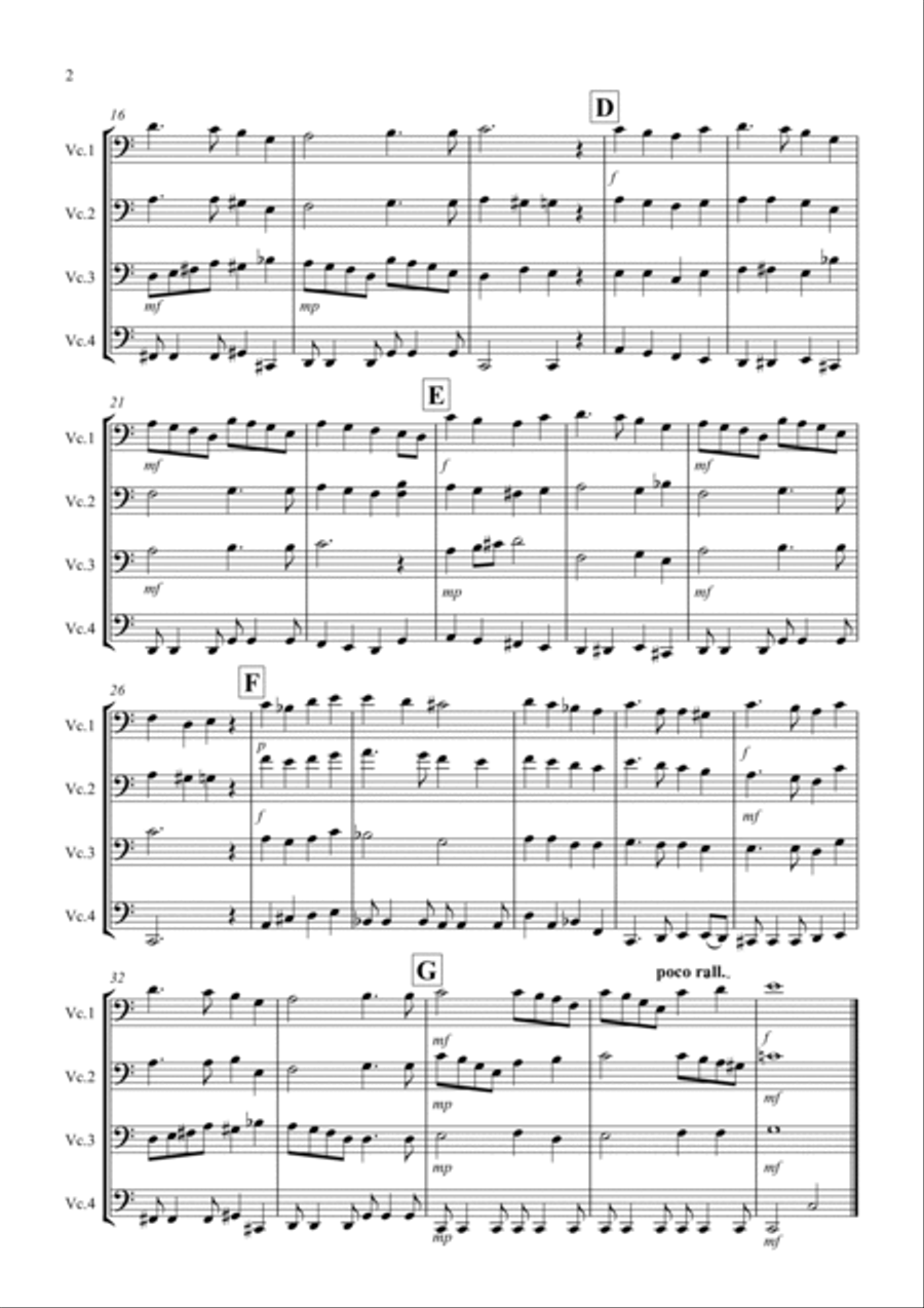 All Through the Night for Cello Quartet Cello Solo scores gallery preview page 2