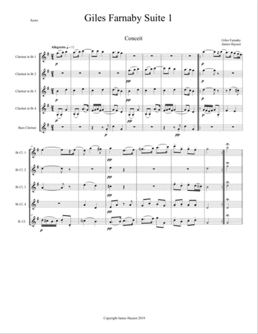 Giles Farnaby Suite 1 for Clarinet Quintet Clarinet Quintet scores gallery preview page 3