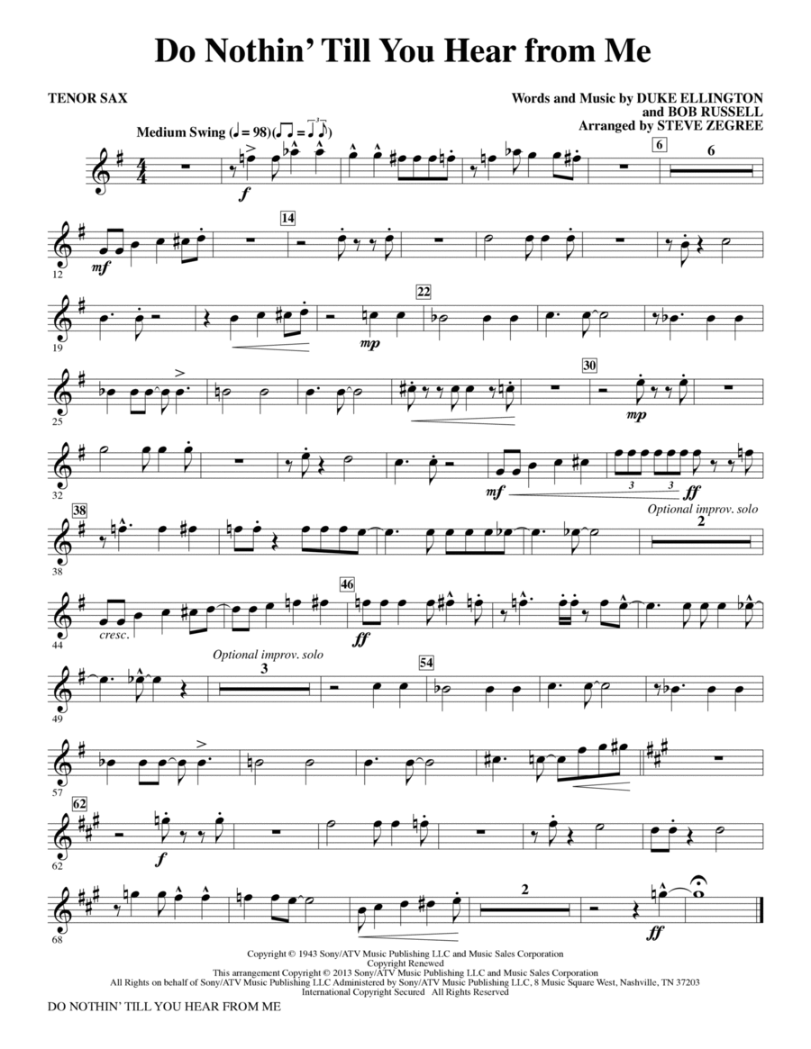 Do Nothin' Till You Hear from Me - Bb Tenor Saxophone Choir scores gallery preview page 1