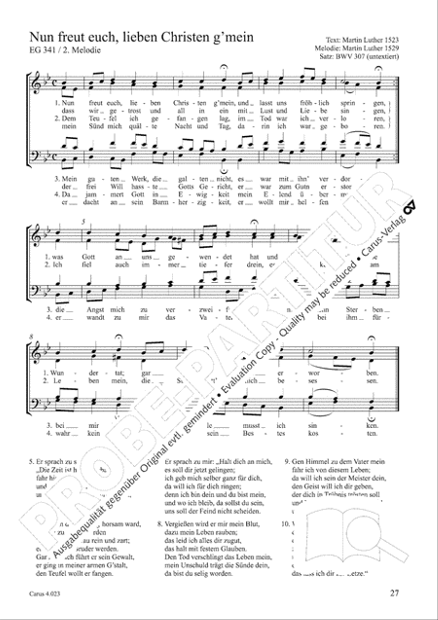 Luther Lieder in settings by J. S. Bach for mixed choir SATB 4-Part scores gallery preview page 33