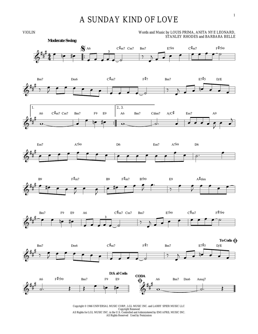 A Sunday Kind Of Love Violin Solo scores gallery preview page 1