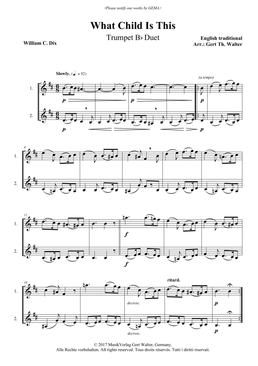 What Child Is This Trumpet Duet scores gallery preview page 1