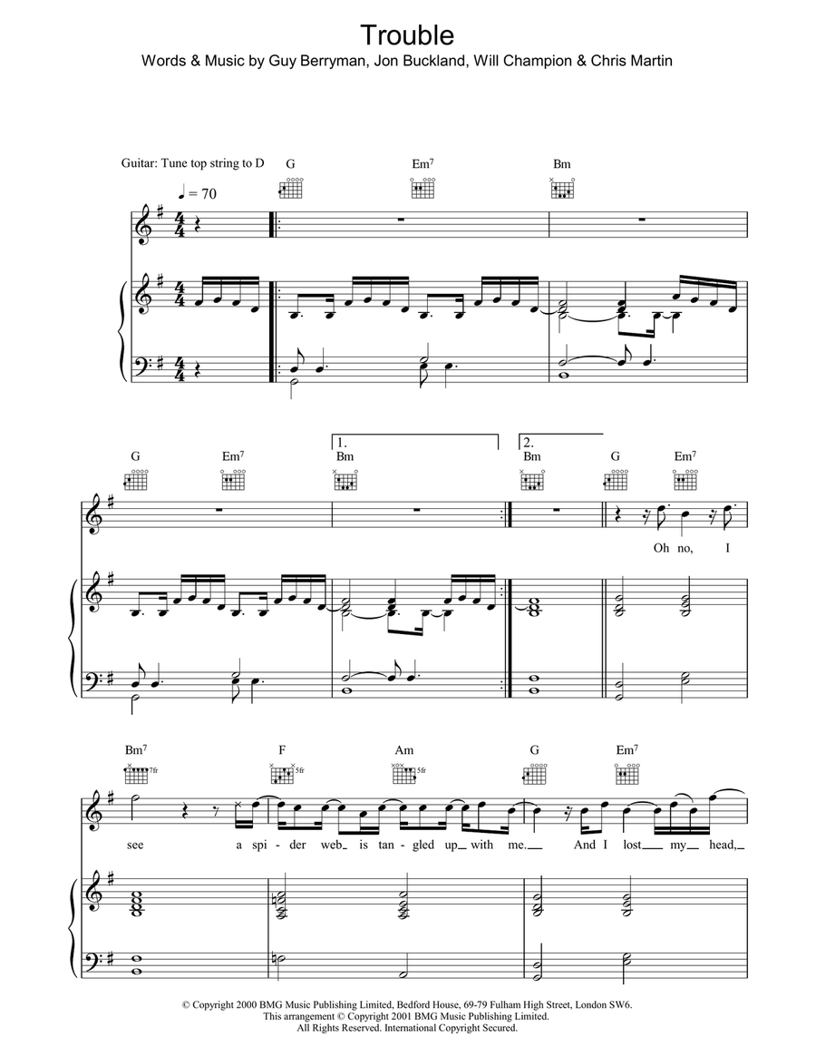 Trouble Piano, Vocal, Guitar scores gallery preview page 1
