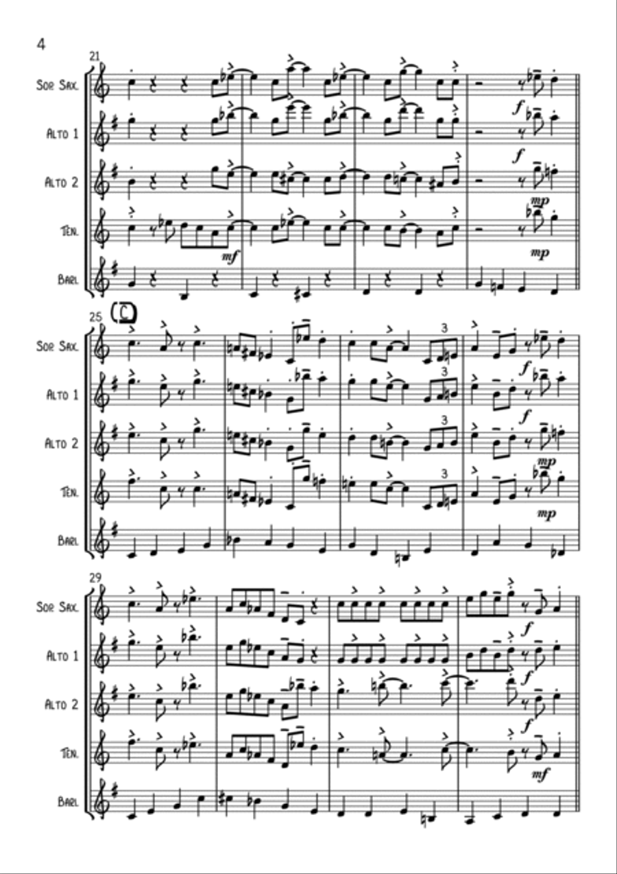 Tuxedo Junction Saxophone Quartet scores gallery preview page 4