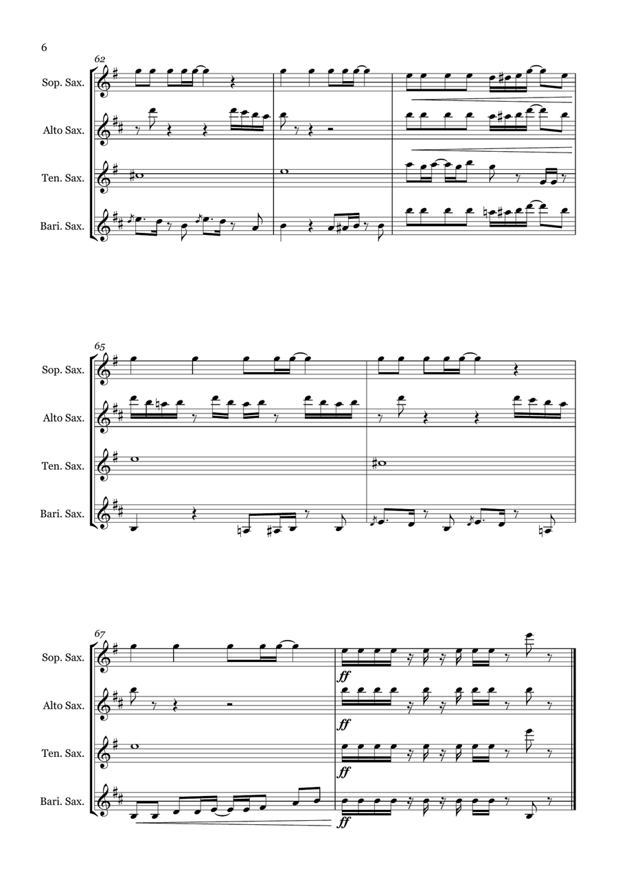 Uptown Funk Saxophone Quartet scores gallery preview page 6