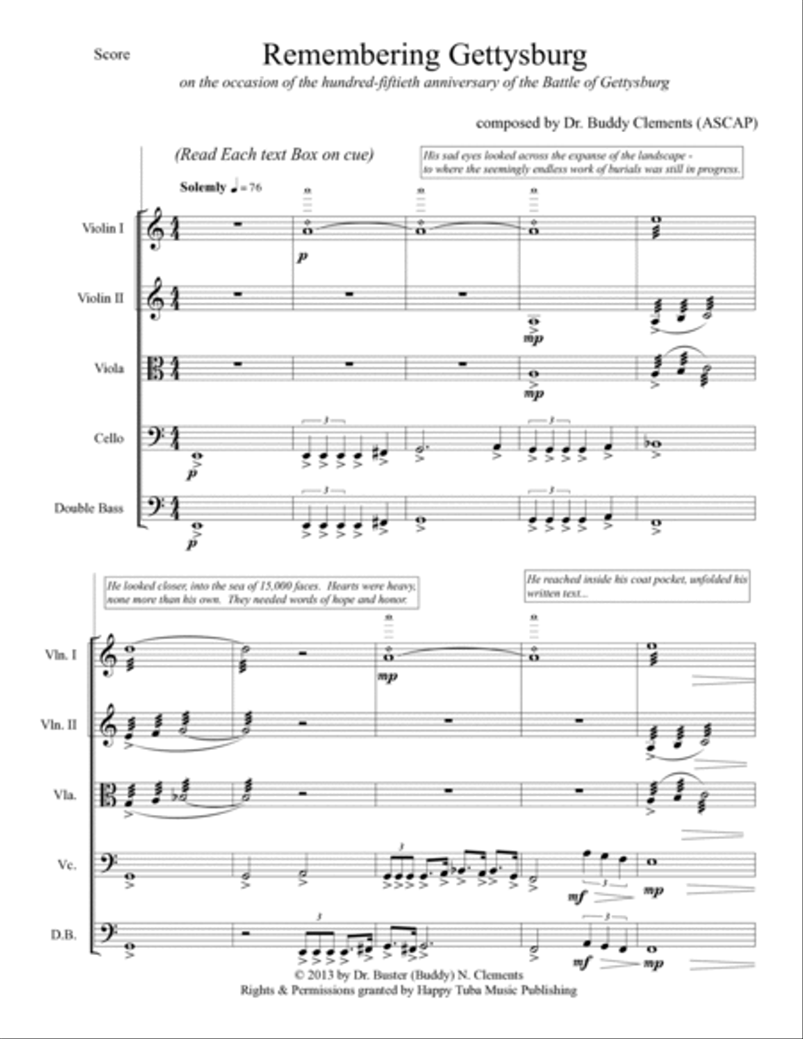 REMEMBERING GETTYSBURG for Narrator and String Ensemble Small Ensemble scores gallery preview page 3