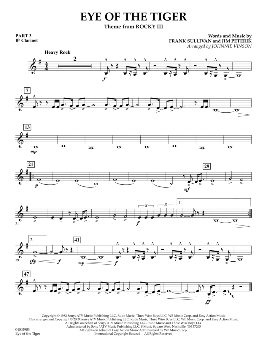 Eye Of The Tiger - Pt.3 - Bb Clarinet Concert Band scores gallery preview page 1