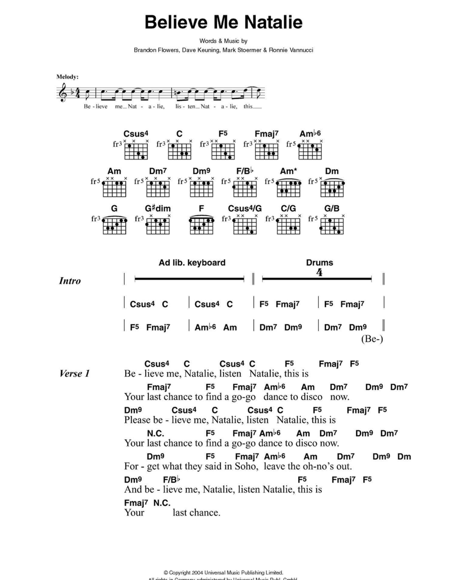 Believe Me Natalie Easy Guitar scores gallery preview page 1