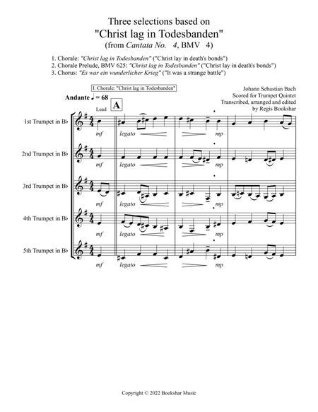 Three selections based on "Christ lag in Todesbanden" (Trumpet Quintet)