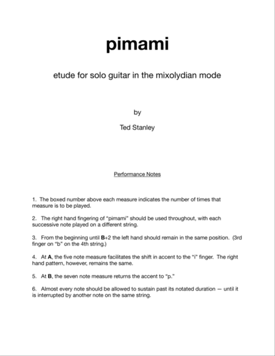 pimami - an etude for solo guitar in the mixolydian mode Classical Guitar scores gallery preview page 1