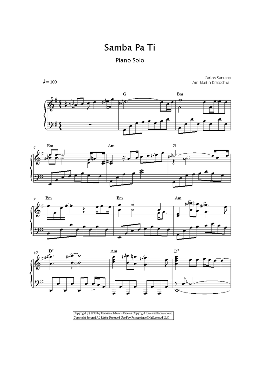 Samba Pa Ti Piano Solo scores gallery preview page 2