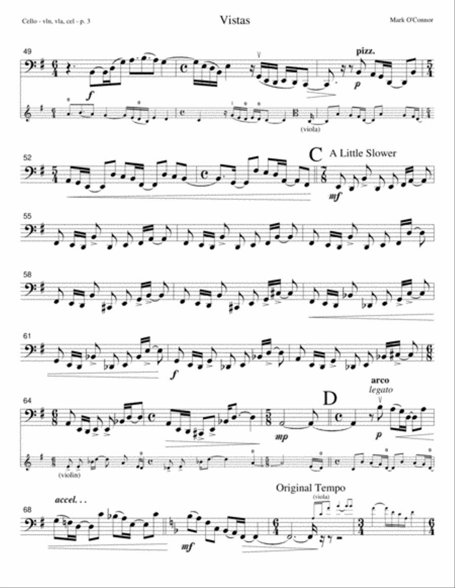 Vistas (cello part - vln, vla, cel) String Trio scores gallery preview page 6