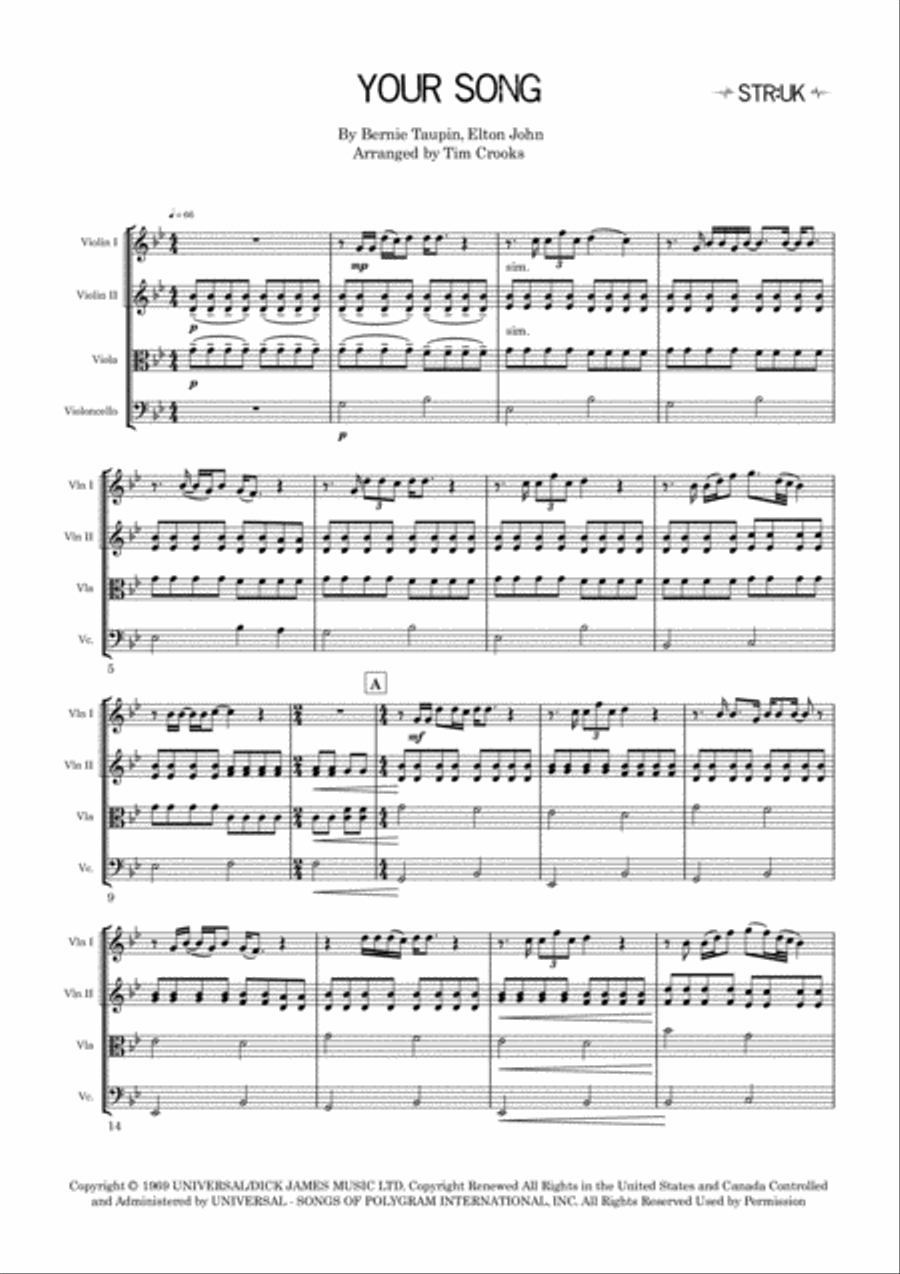 Your Song String Quartet scores gallery preview page 2