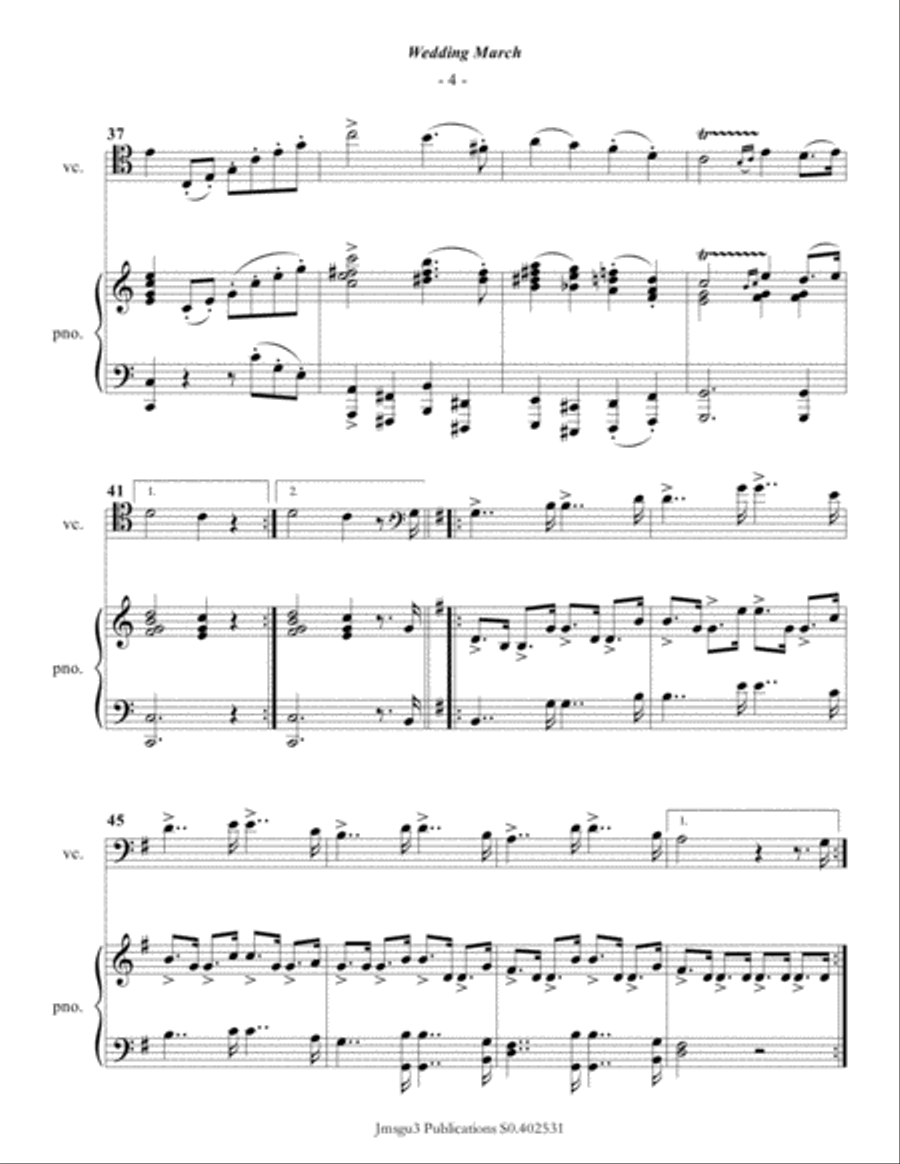 Mendelssohn: Wedding March for Cello & Piano - High Version Piano Accompaniment scores gallery preview page 5