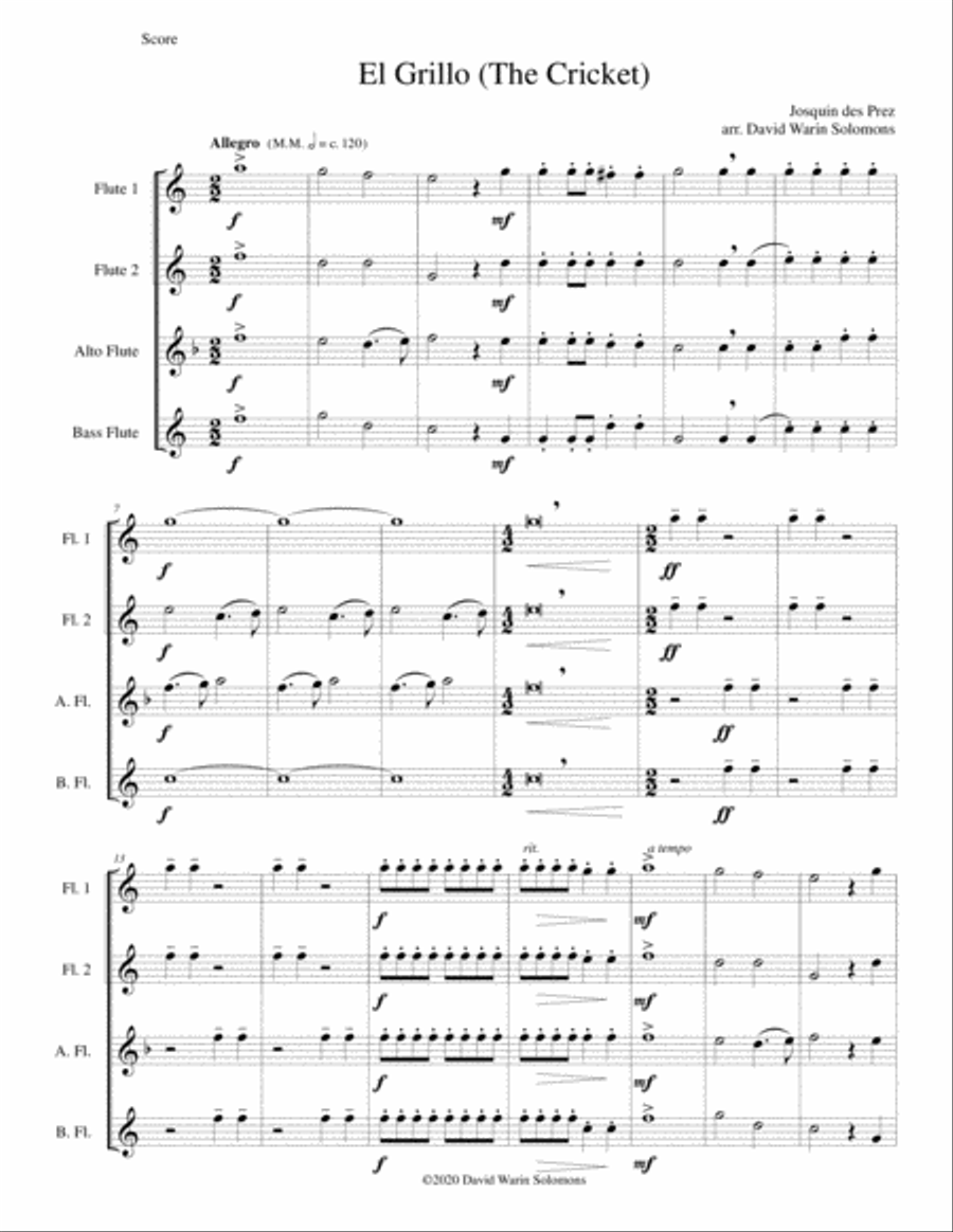 El Grillo (The cricket) - with decorations - for flute quartet Flute Quartet scores gallery preview page 1