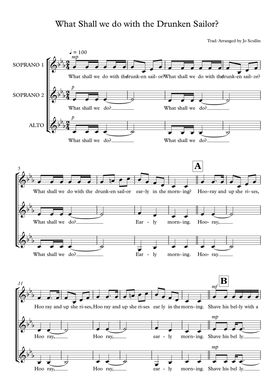 What Shall We Do With The Drunken Sailor SSA scores gallery preview page 1