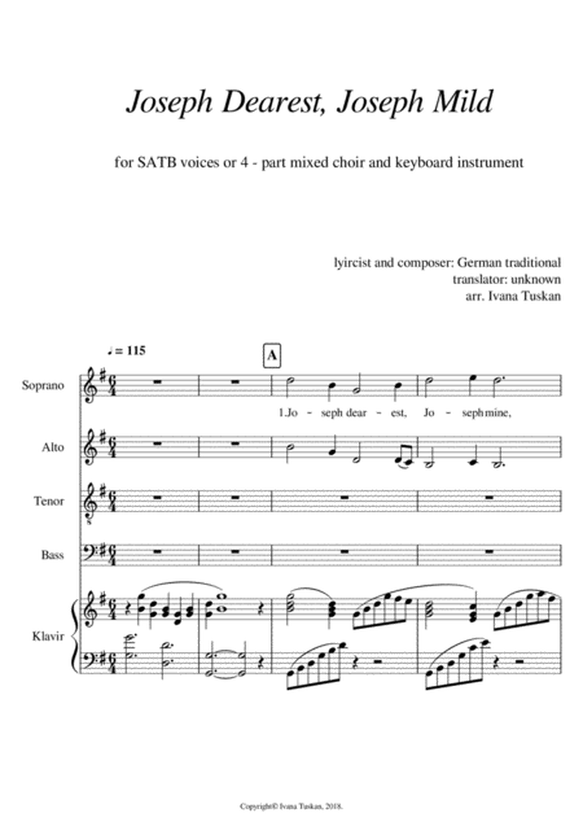Joseph dearest, Joseph mine for SATB and piano image number null