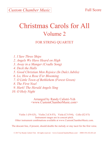 Christmas Carols for All, Volume 2 (for String Quartet)