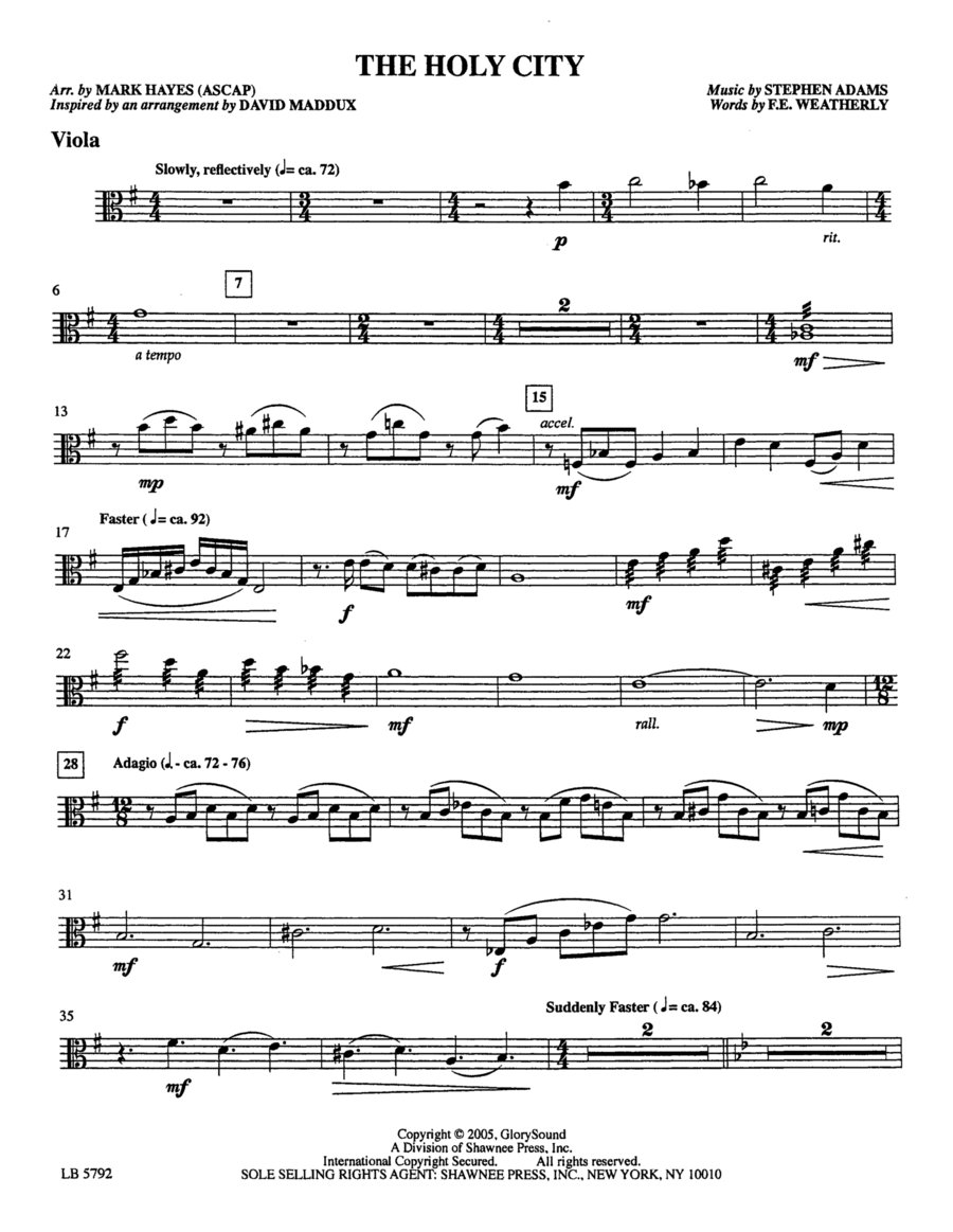 The Holy City (arr. Mark Hayes) - Viola Choir scores gallery preview page 1