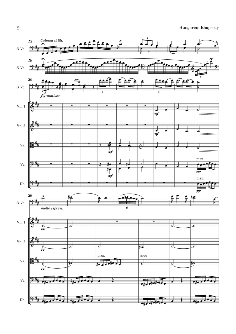 Popper Hungarian Rhapsody Op. 68 for Cello and String Orchestra String Orchestra scores gallery preview page 3