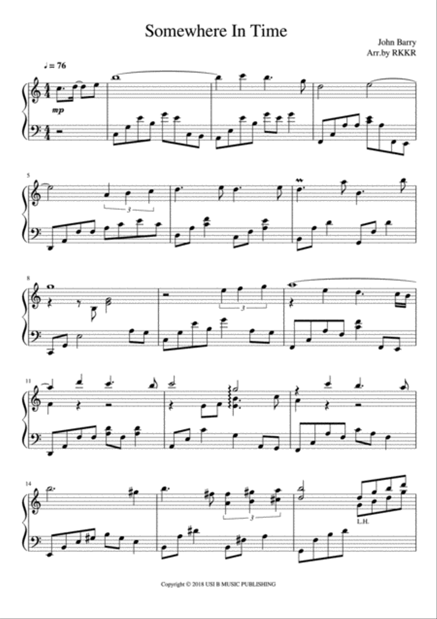 Somewhere In Time Piano Solo scores gallery preview page 1