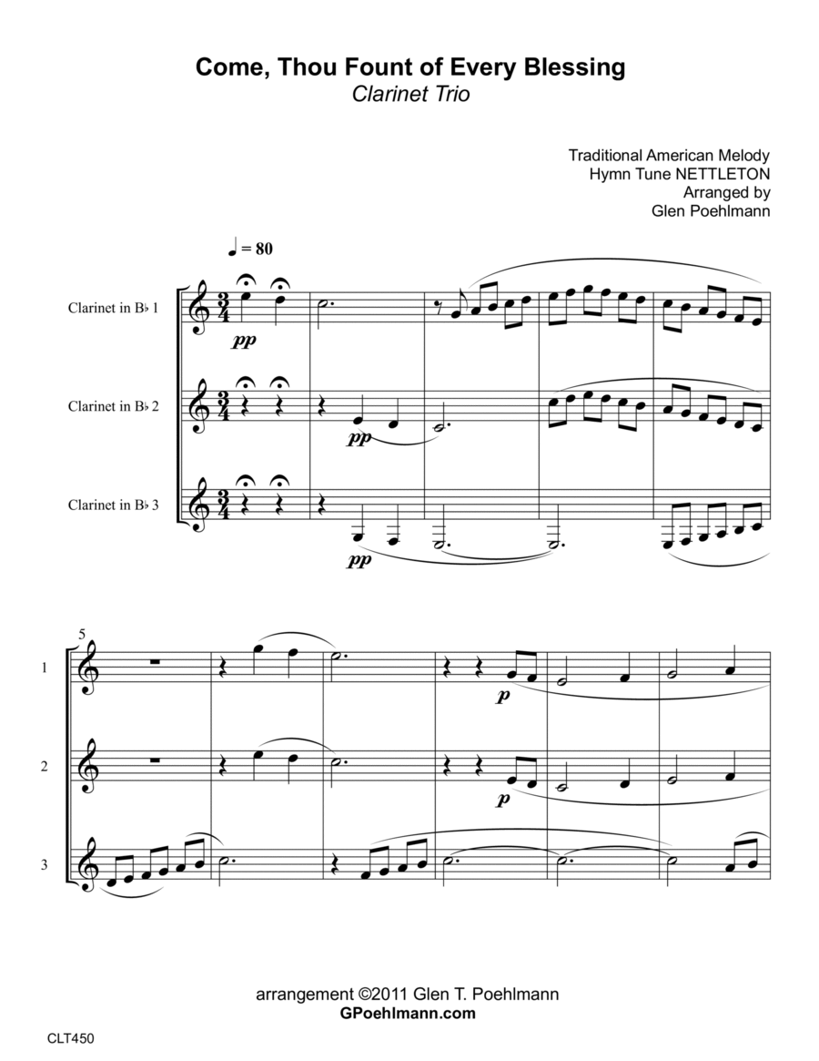 COME THOU FOUNT OF EVERY BLESSING - CLARINET TRIO (unaccompanied) Clarinet Trio scores gallery preview page 1