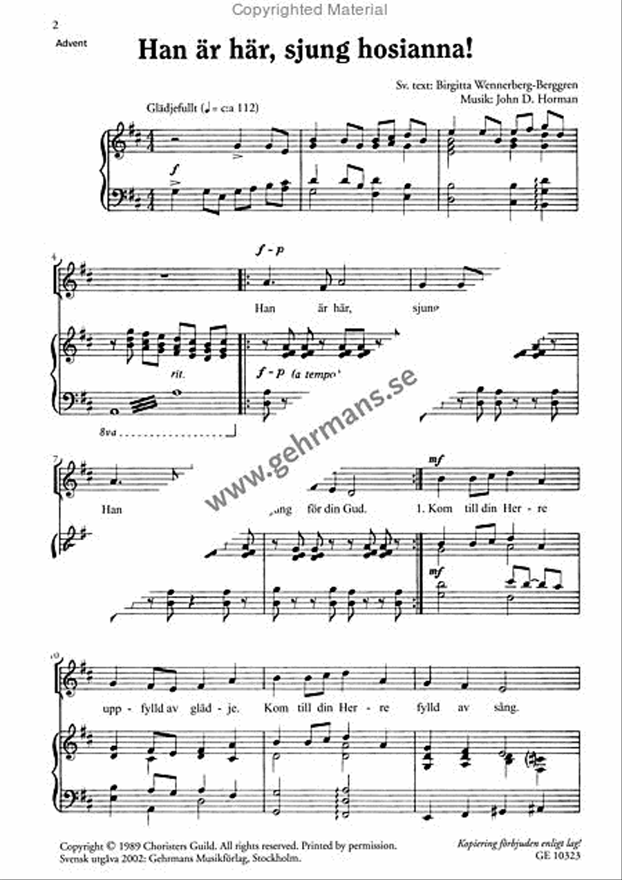 Han ar har, sjung hosianna! Unison Choir scores gallery preview page 2