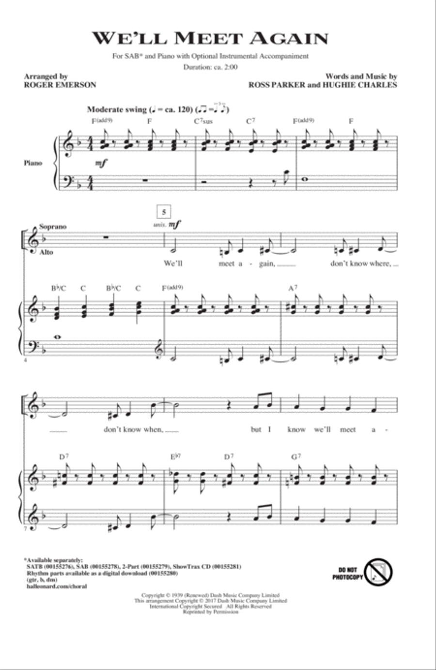 We'll Meet Again (arr. Roger Emerson) 3-Part scores gallery preview page 1