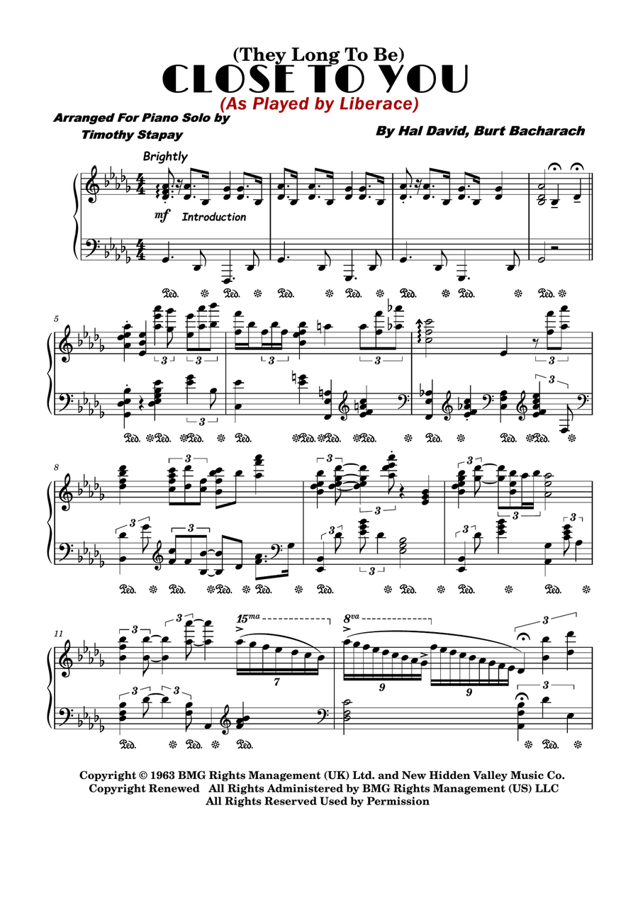 (they Long To Be) Close To You Piano Solo scores gallery preview page 1
