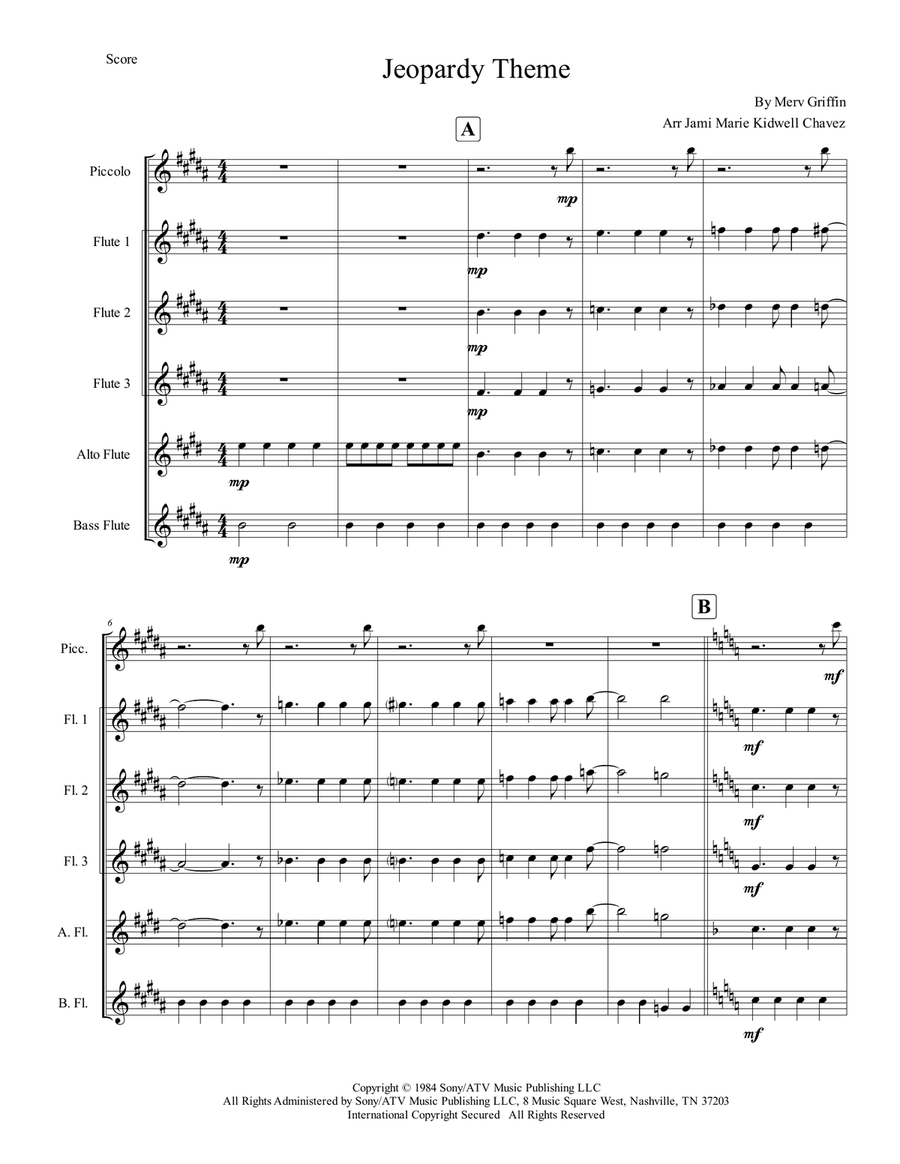 Jeopardy Theme Jeopardy Theme Flute Choir scores gallery preview page 3