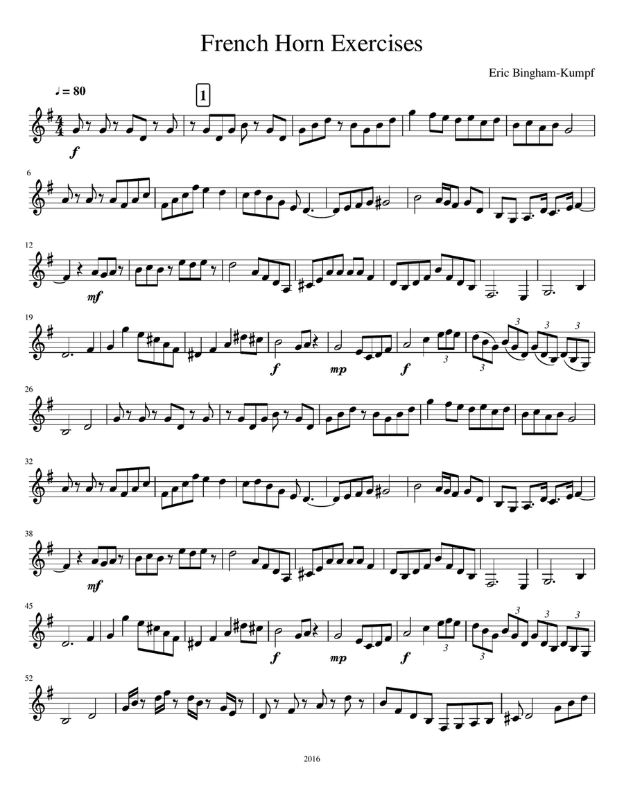 French Horn Exercises Horn Solo scores gallery preview page 1