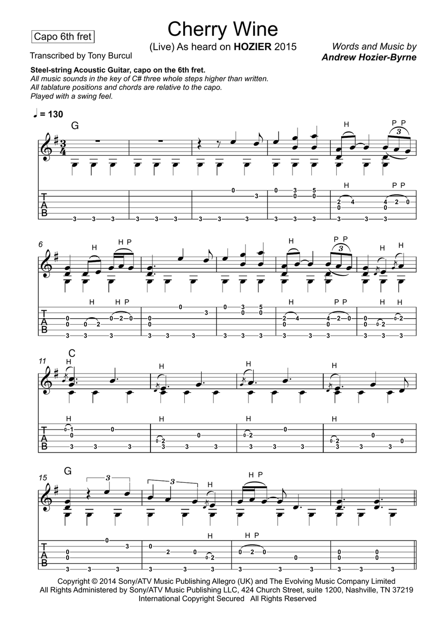 Cherry Wine Guitar Tablature scores gallery preview page 1